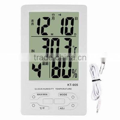 household Large electronic display thermometer hygrometern KT905 digital thermo-humidity meter with clock calendar alarm
