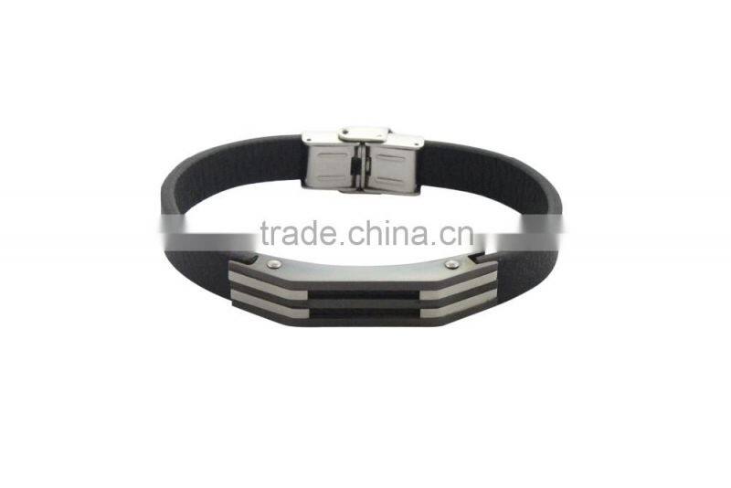 stainless steel plated black color with black genuine leather italina style bracelet