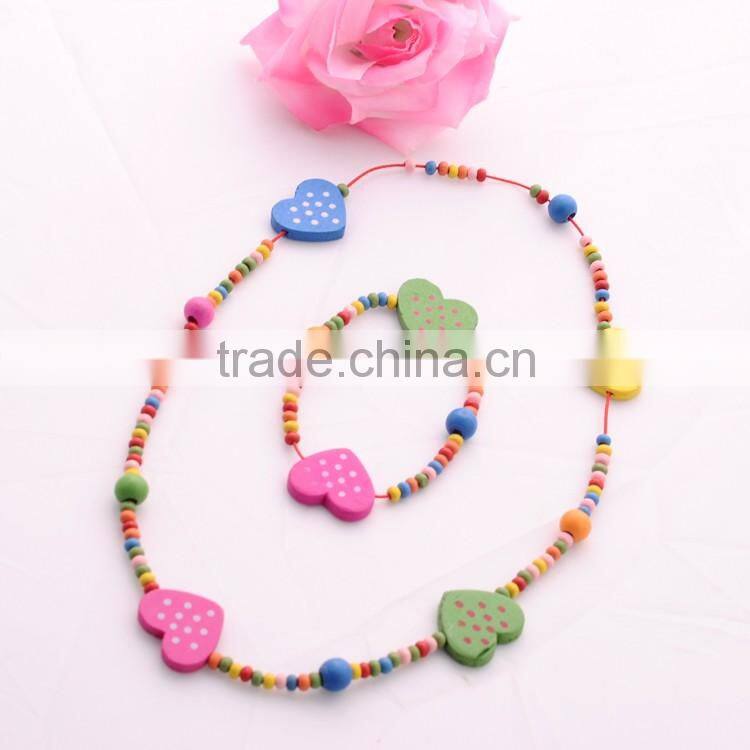 >>>2016 YIWU T&J New Korean style kids candy color heart children fashion handmade beaded necklace bracelet jewelry set/