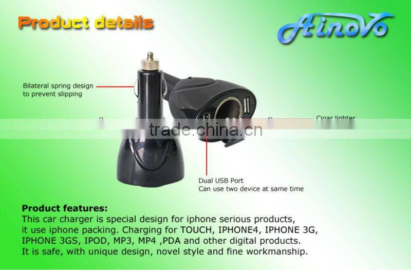 2016 New best selling special design dual USB 5V.2A for samsung car charger