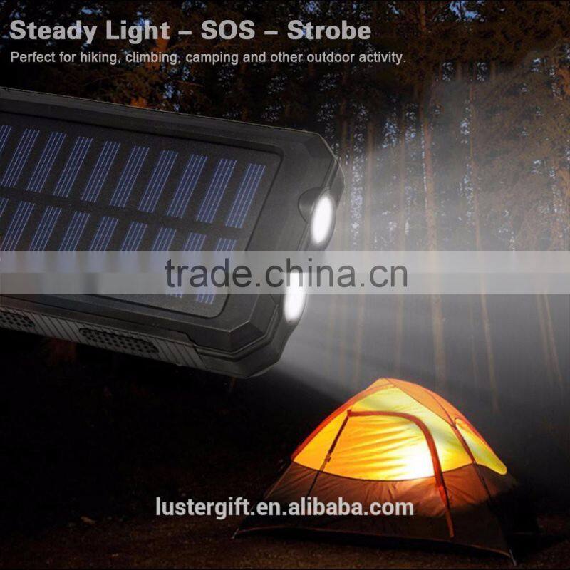 2016 Trending Products 10000mAh Lithium Polymer Battery IP67 Waterproof Solar Power Bank With Flashlight Compass for Outdoor