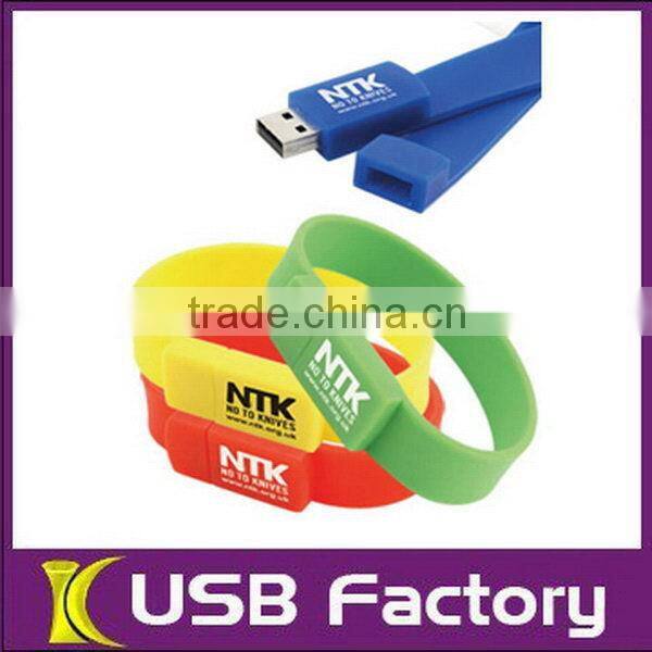 2016 High quanlity cheap custom logo silicone bracelet usb flash drive