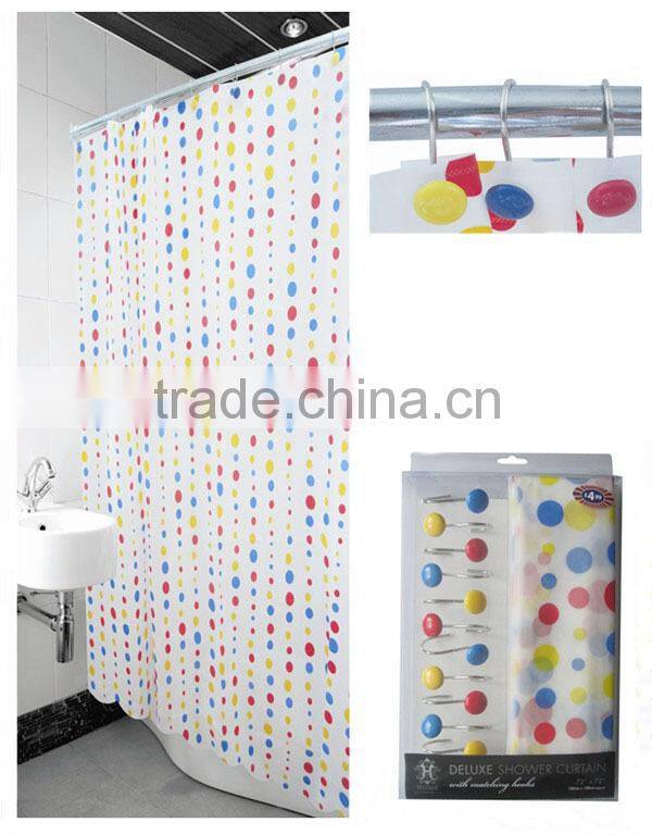 classic round pattern design peva shower curtain with resin hooks