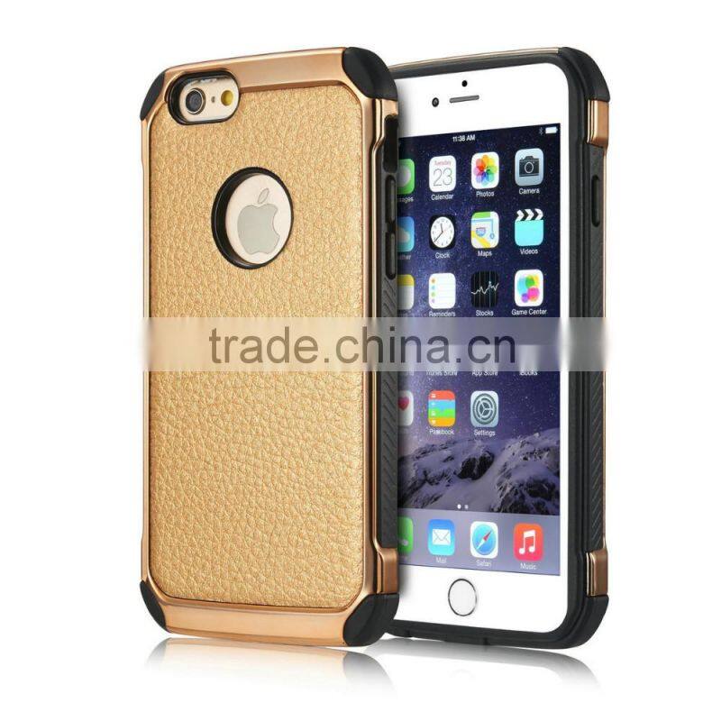 Lichi Texture Hybird TPU+PC Armor Case for iPhone 6 6s 6 Plus 6s Plus Samsung s7 s7edge 2 in 1 Electroplating Cases