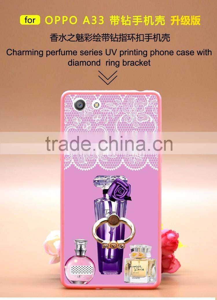 Luxury Perfume Series Printing With Diamond Ring Bracket TPU+PC Phone Case For Oppo A33