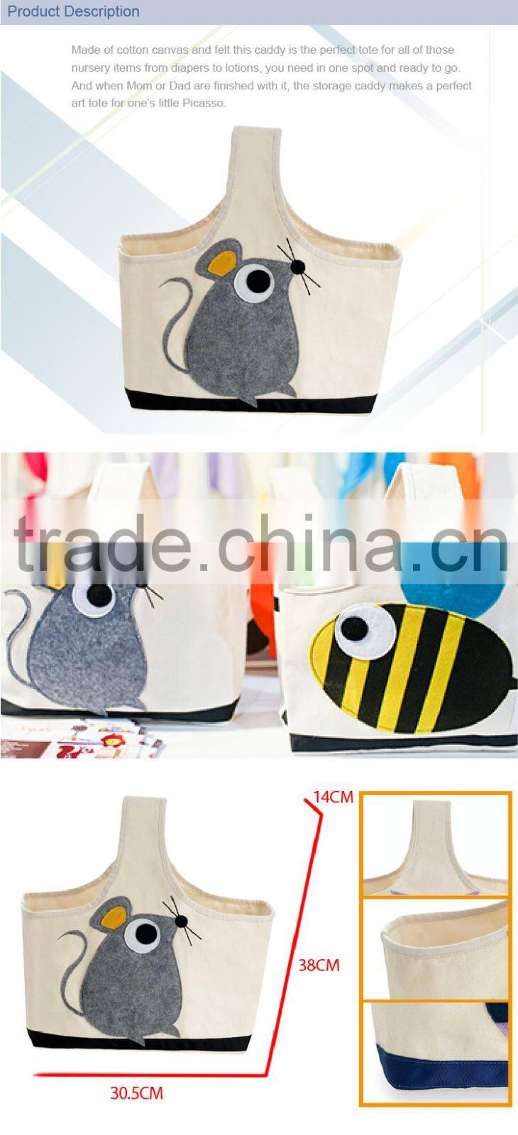 Wholesale Textile Organizer Storage Caddy with Felt Embroidery, Canvas Storage Tote