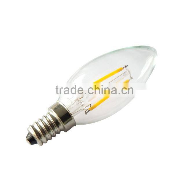 clear glass led filament candle 2w led filament bulb