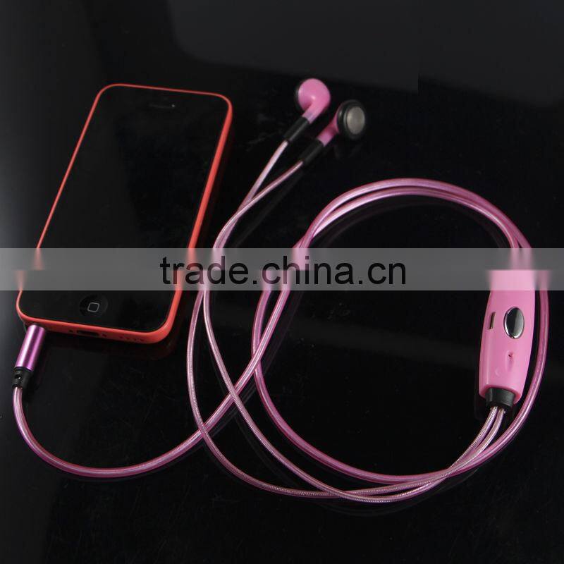 Fashion visible flow light EL earphone for mobile phone, cheap led light headset earbud