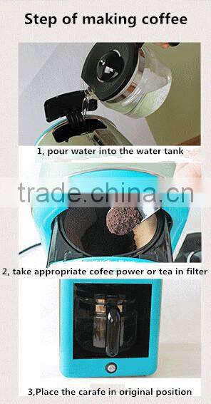 2016 hot new product electrical coffee maker with water filter(1000watts/1.25L/10-12cups)