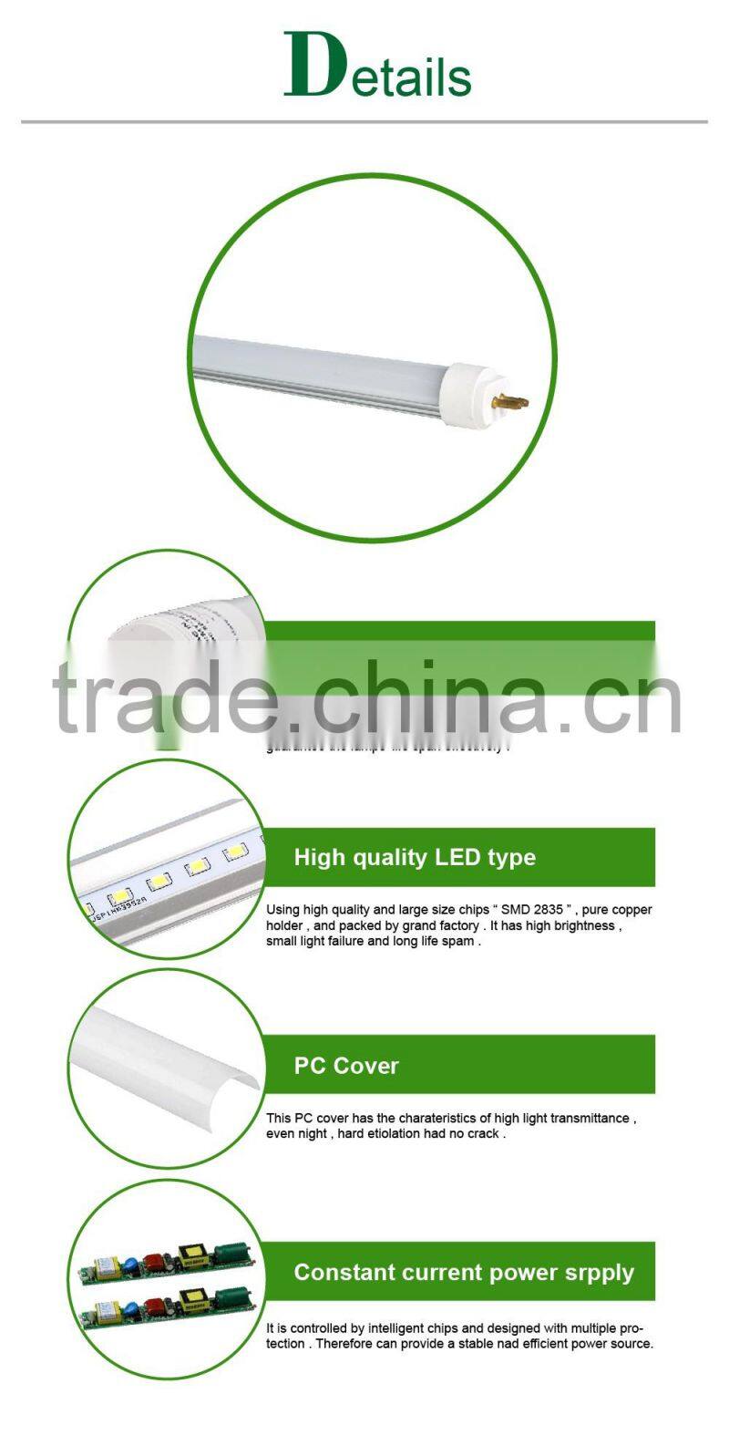 IP44 two-pin plug t5 tube light with SMD2835 15W