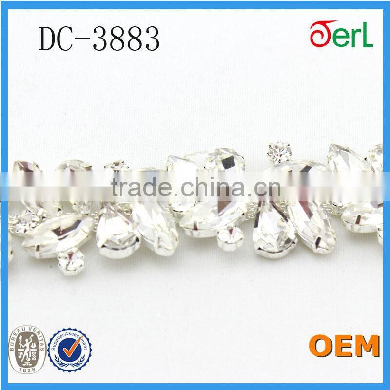 wholesale crystal rhinestone banding glass beaded chain for wedding dress