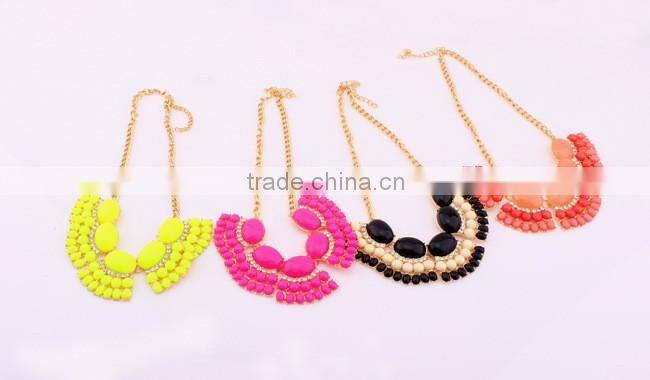 Top Quality Acrylic Multicolor Choker Vintage Pendant Statement Necklace Women Fashion Necklaces for Women 2014