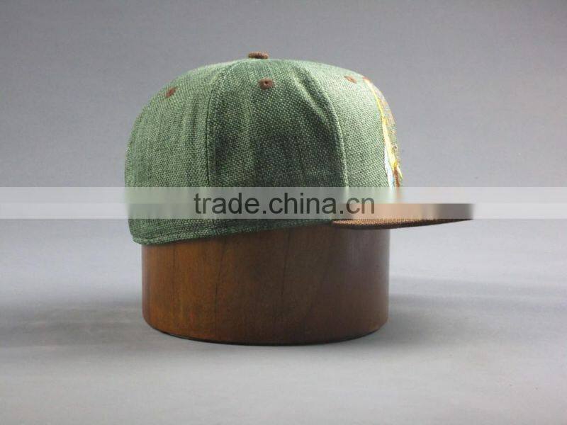 Customer high quality 6- panel Linen snapback hat with flat Embroidered Patch