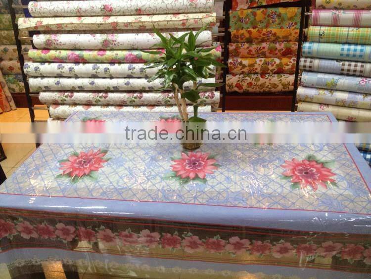 Newest transparent printed flowers all-in-one plastic table cloth roll/piece