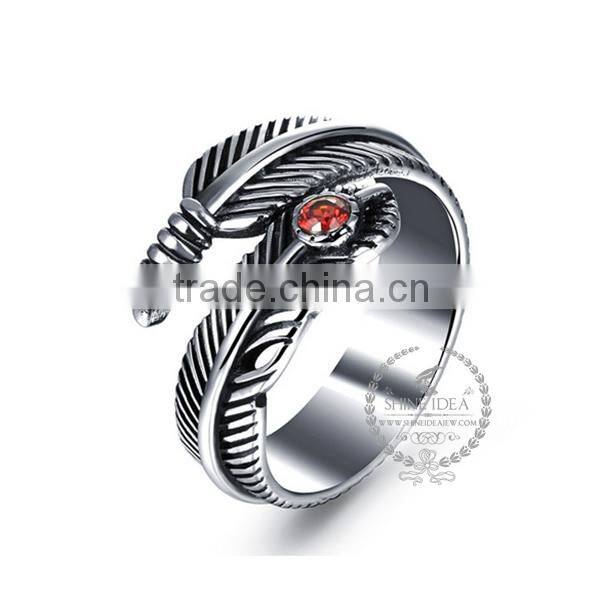 13MM Stainless steel vintage antiqued silver feather ring adjustable ring steam punk jewelry 6240014