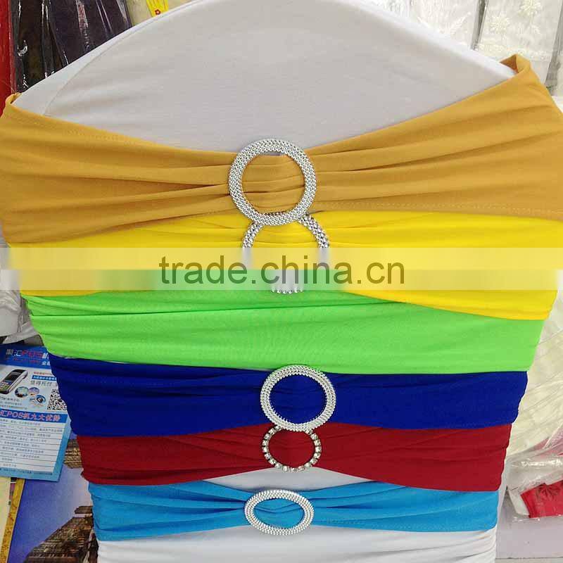 colorful spandex wedding chair sashes with rhinestone buckle