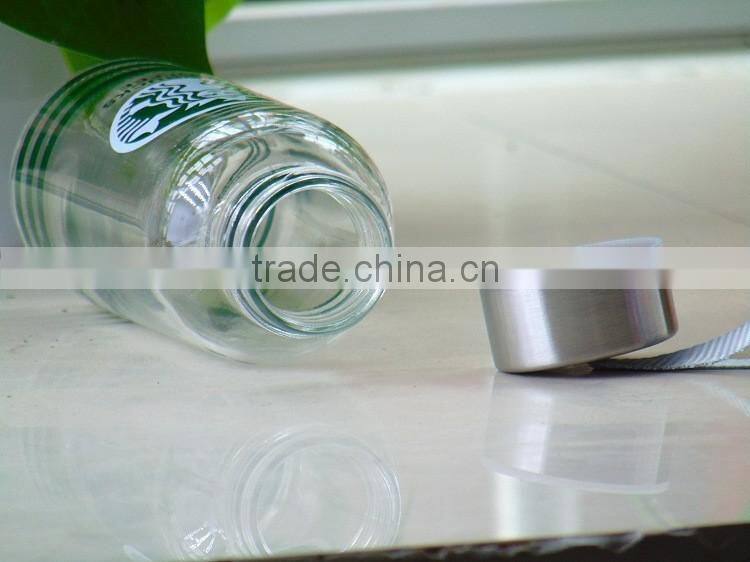 Starbucks glass energy drink water bottle 300ml with metal lid wholesales
