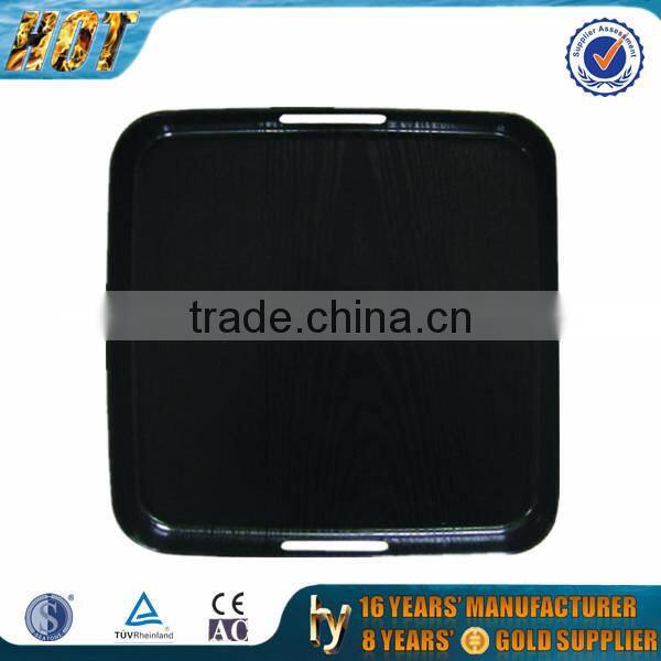 black rectangular plastic food tray