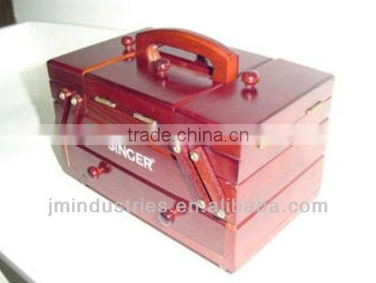 Folding Wood Sewing Kits Box with Handle