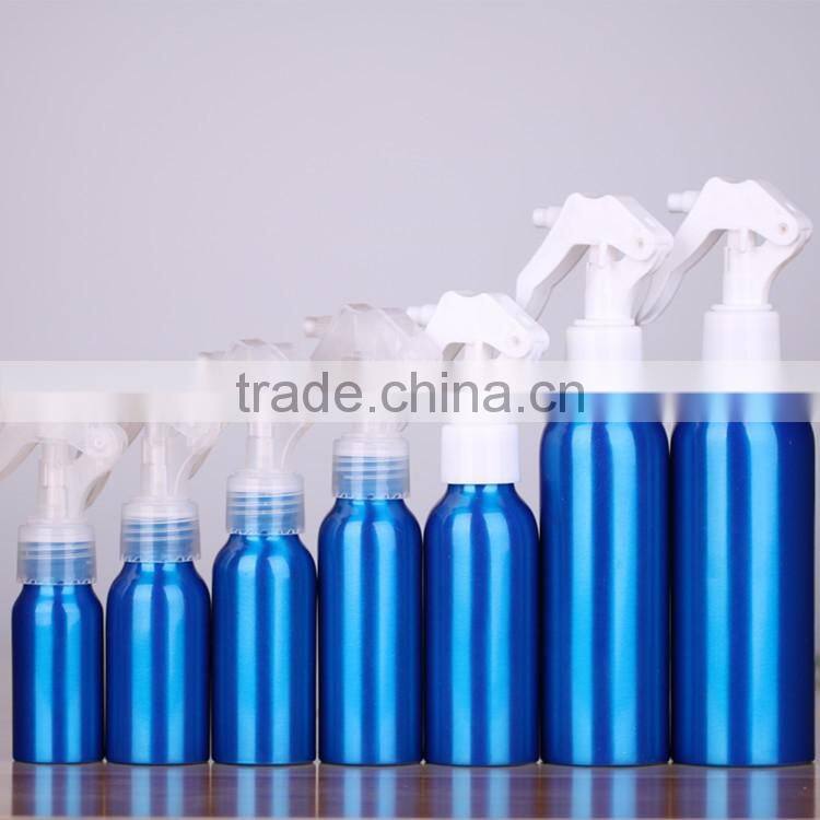 2017 Wholesale 30ml-500ml blue aluminum perfume bottle trigger spray aluminum bottle for cosmetic packaging