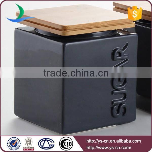 Glazed ceramic tea sugar coffee canisters with wooden lid