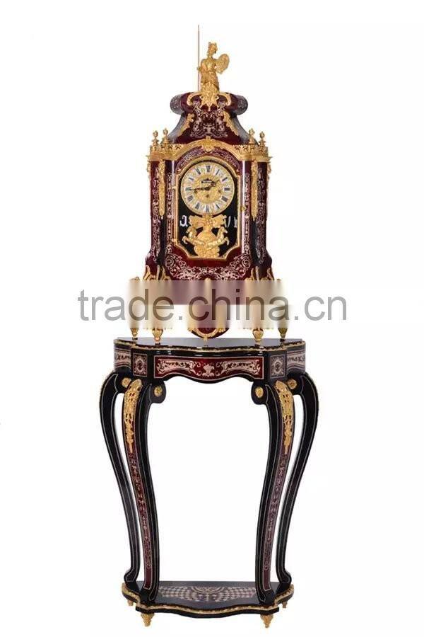 Home Decorative Wooden Table clock With Cabinet, Luxury Brass Inlaid Antique Floor Clock, Hand painting Red wooden Clock