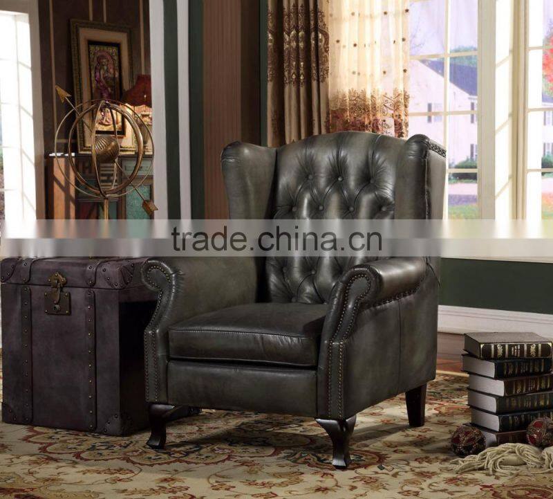 High Quality Luxurious Replica Green Leather Single Sofa/Classic Leather Recliner/Victorian Style Leather Arm Chair