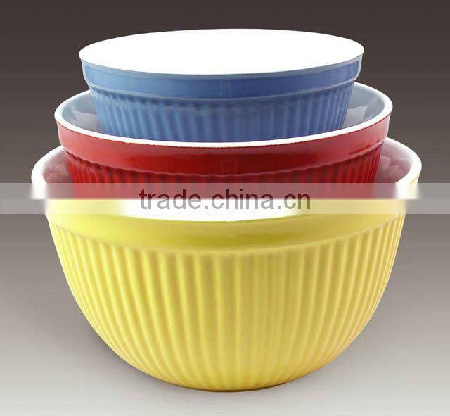 3pcs set Mixing bowl with solid color, Embossed design