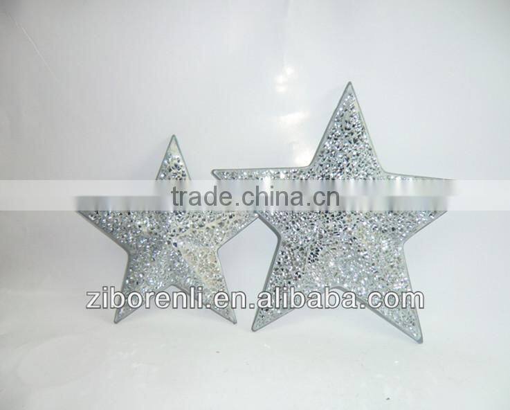 New Set Hanging Crackle Silver Star Shaped Christmas Tree Ornaments Glass