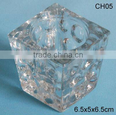 clear square crystal glass candle holder with pattern design