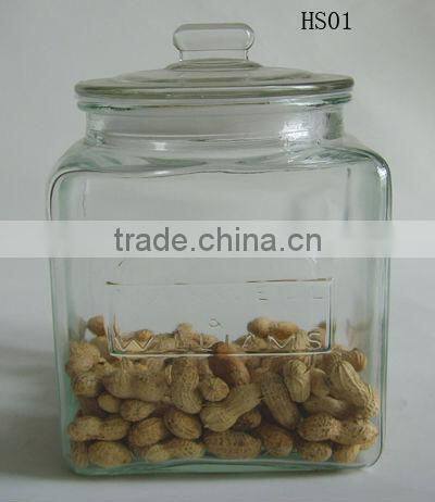 Clear Square Large Peanut Airtioght Food Use Glass Jar