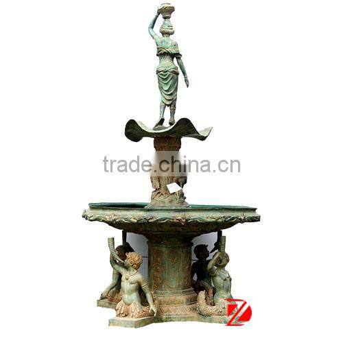Bronze nude angel boy fountain sculpture with top basin of the fairy