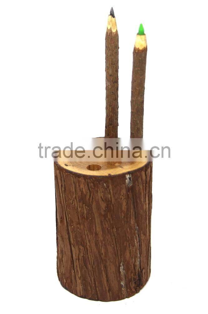 Wood Stump Pen Holder , Nature Wooden Pencil Holder , Eco-Friendly Pen Holder