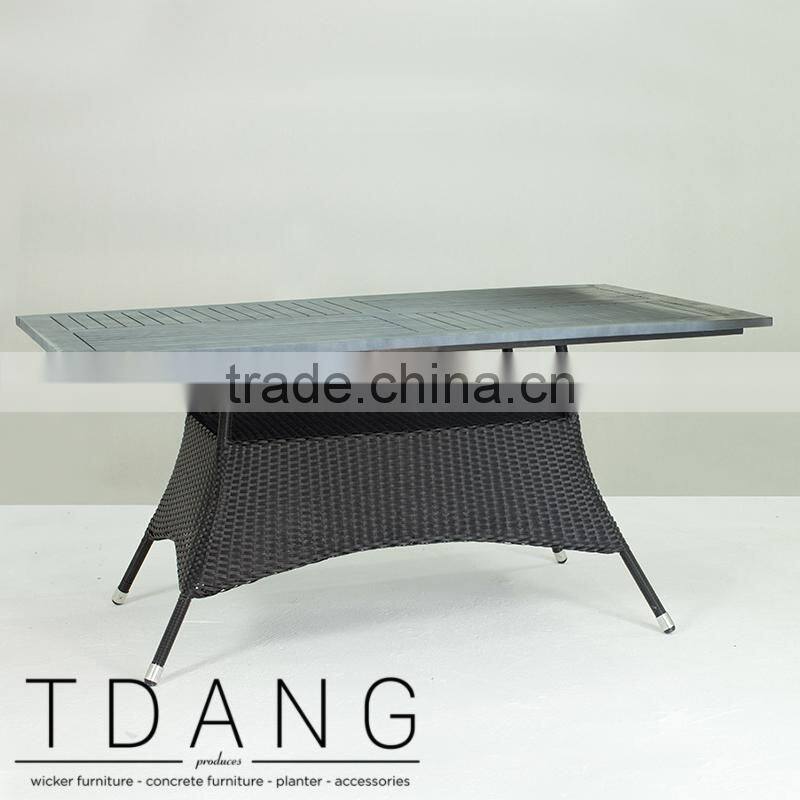 Pasadena Outdoor Wicker Dining Table with Wooden Top - Black K-D Dining Wicker Table