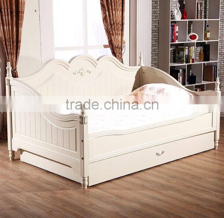 Antique French Style Princess Snow White Pure White Solid Carving Daybed with Two Big Drawers BF11-02274b