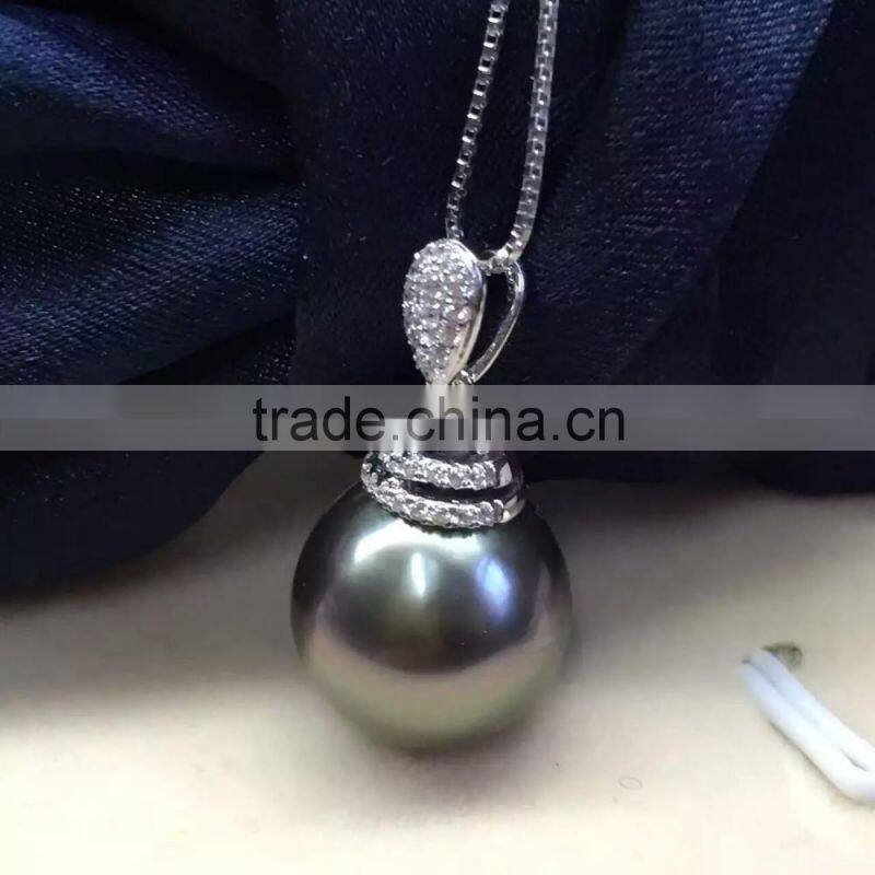 wholesale 9-10mm jewelry black tahitian pearls 14k gold pendant