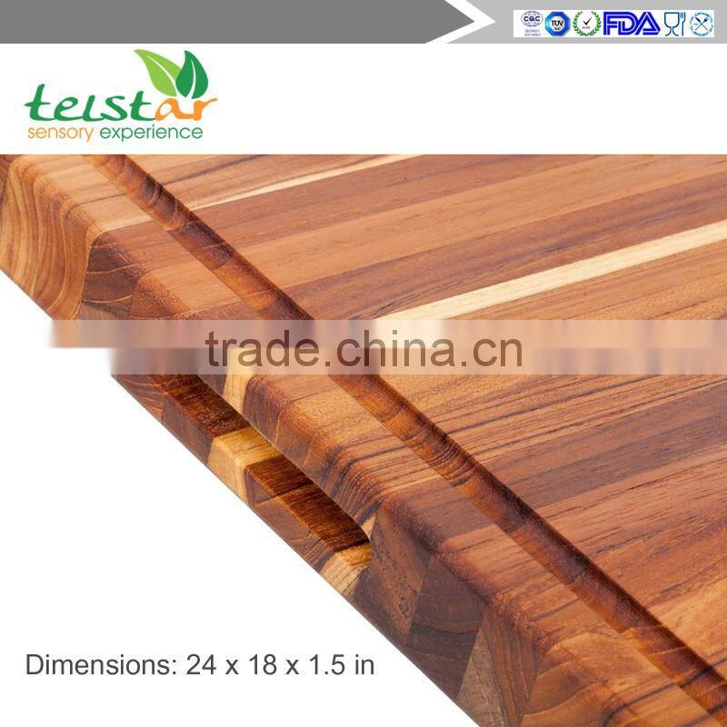 Teak Cutting Board - Rectangle Board With Hand Grip And Juice Canal (24 x 18 x 1.5 in.)