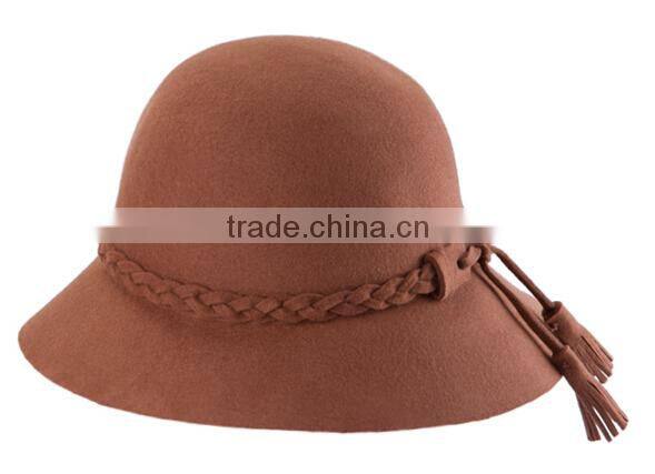 Custom Fashion Braid Tassels Broad-brimmed Fedora Wool Hats