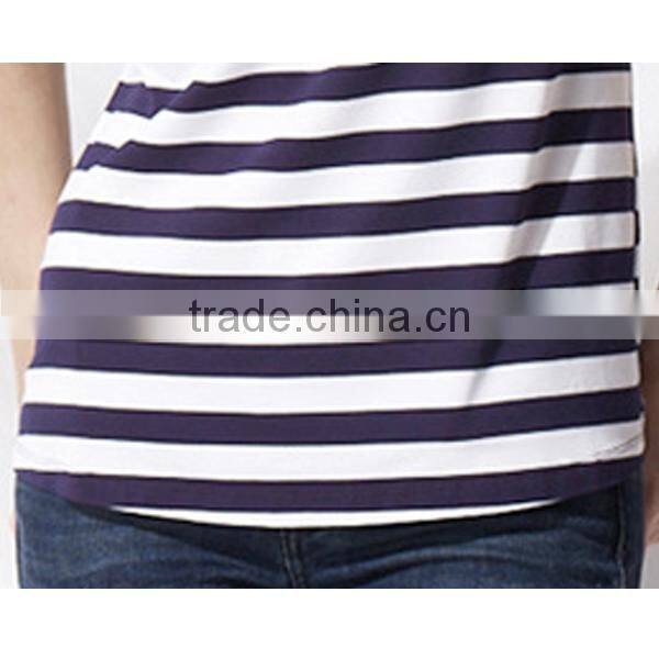 cotton/polyester contrast color stripe fashion t shirt with short sleeve