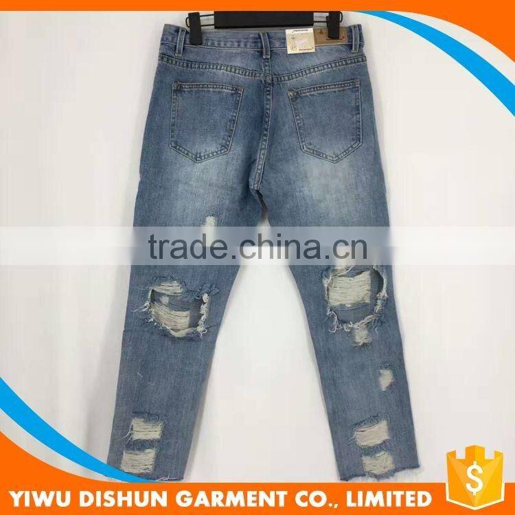 Women wholesale brand worn ninth pants blue jeans