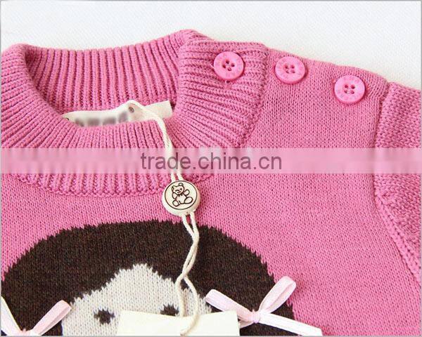 Girls 100% cotton jacquard pullover sweater hand made bowknot