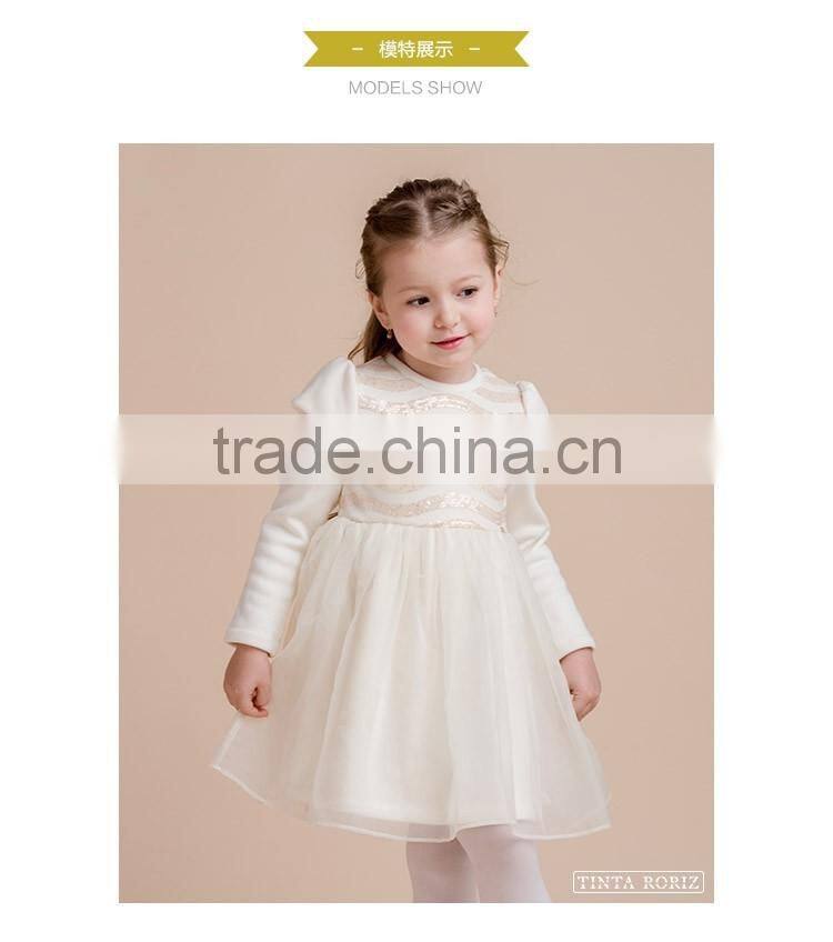 2017 Spring Kid Girls Party Frock Girls Long Sleeve Dress Sweet Stylish Fluffy Dress With Two Layers Mesh
