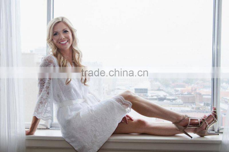 ALT10 Customize wedding robe, lace brides robe, white dressing gown-bridal shower gift, lace robe