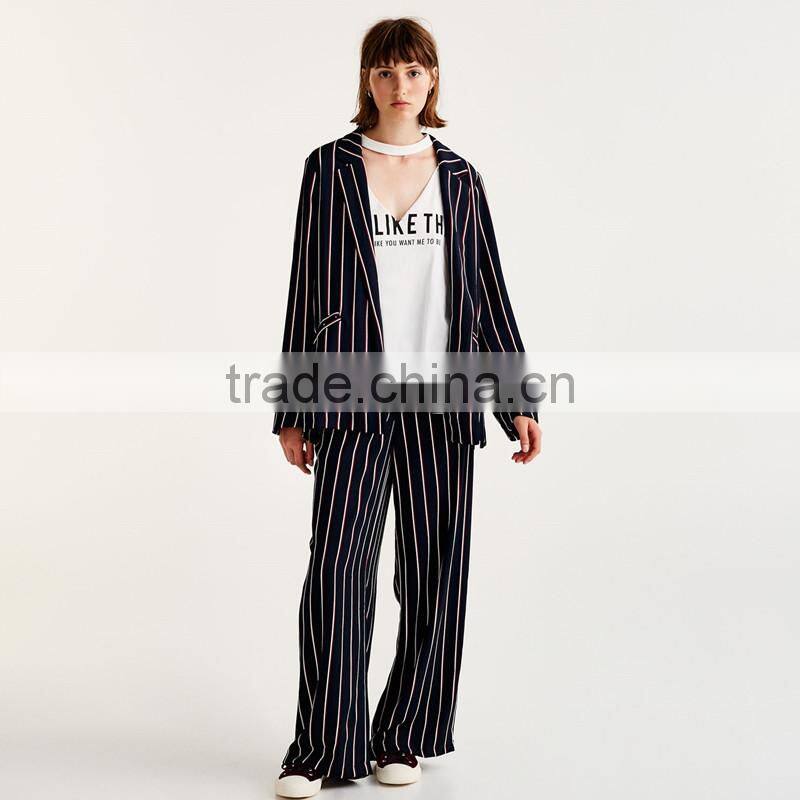 2017 SIMPLE STYLE ladies long casual striped blazer coat