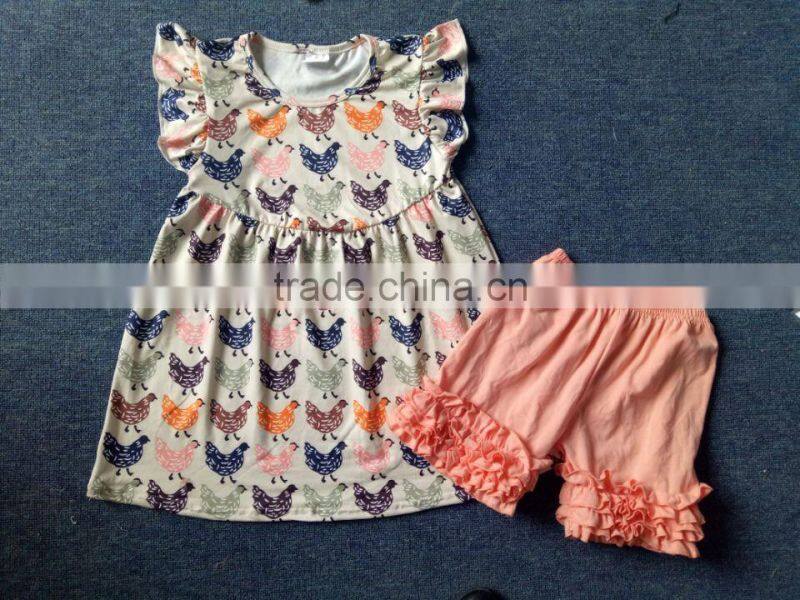 2017 new styles kids outfit arrow printing tunic pearl and shorts outfit