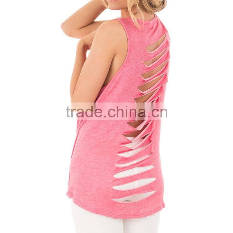 Cotton Tank Top backless short front long back hollow plain dyed Solid Sold By PC