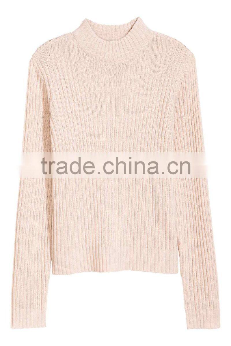 Slim Fitted Tightly Knitted Blank Design Medium High Neck Women Knitwear