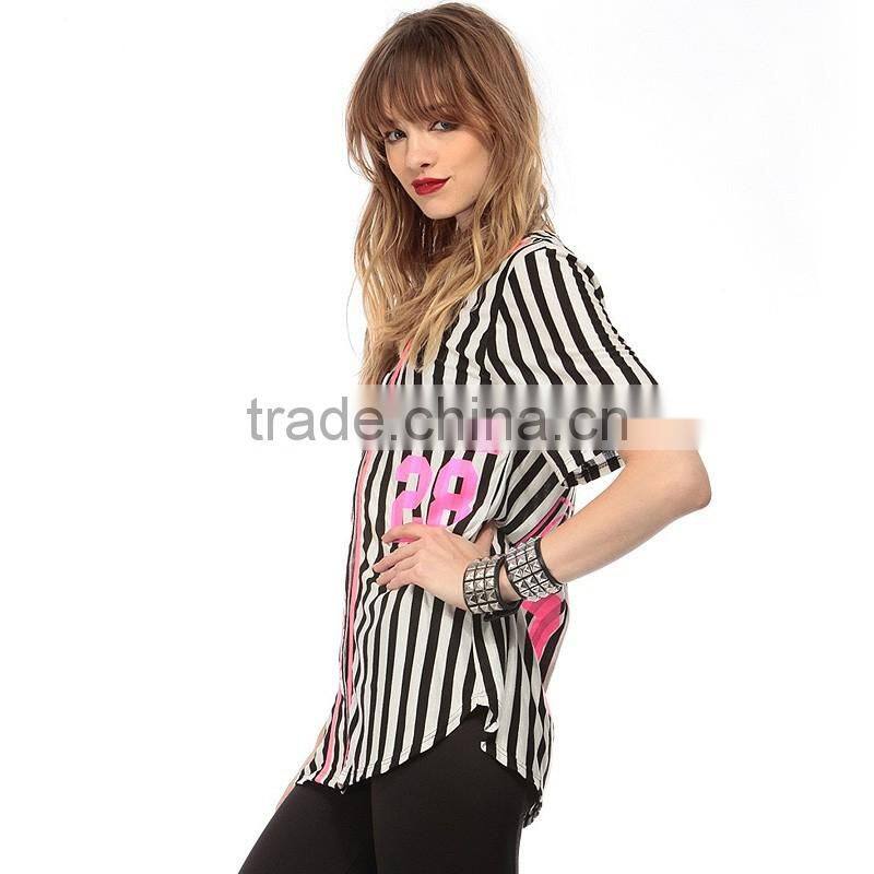 European style women's short sleeve V neck strip letter print shirt