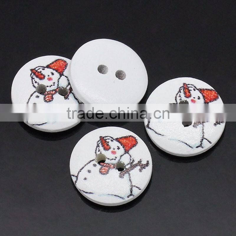 Round White & Red Christmas Snowman Pattern 2 Holes Wood Painting Sewing Buttons Scrapbooking