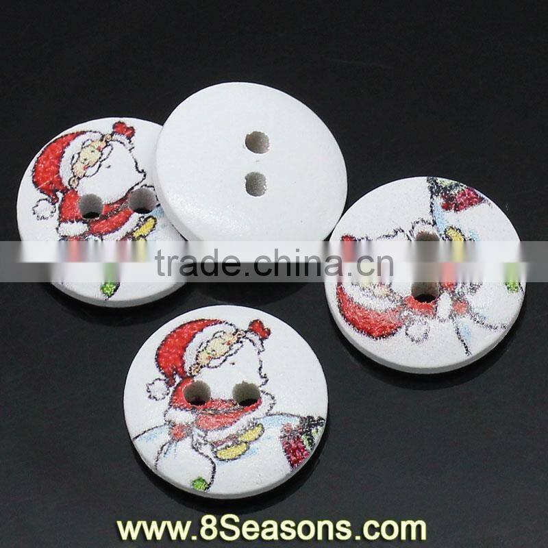 Round White Christmas Santa Claus Pattern 2 Holes Wood Painting Sewing Buttons Scrapbooking